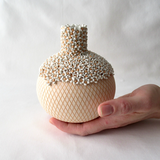 Handcrafted Pot Bellied Diamonds and Flowers Bud Vase