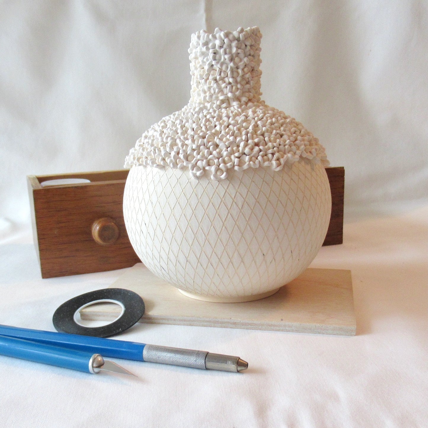 Handcrafted Pot Bellied Diamonds and Flowers Bud Vase