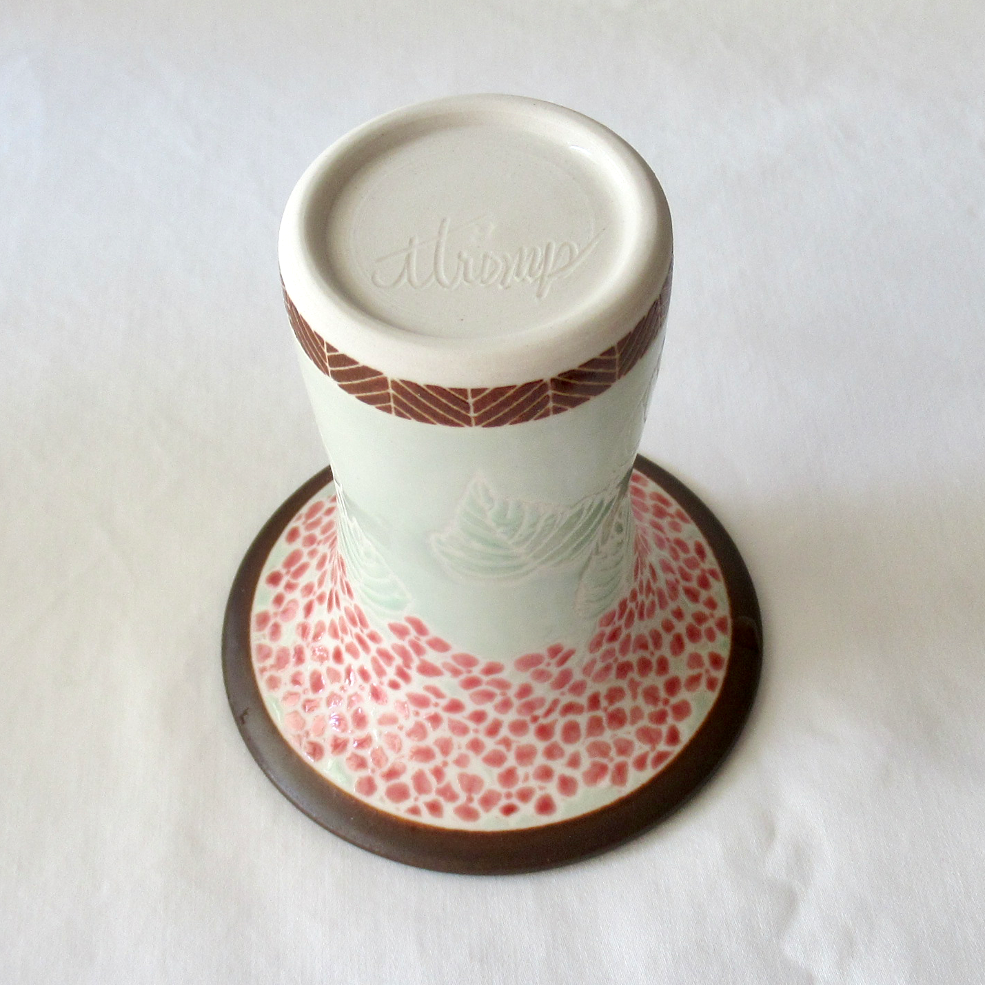 A Handcrafted Celadon Mophead Bud Vase