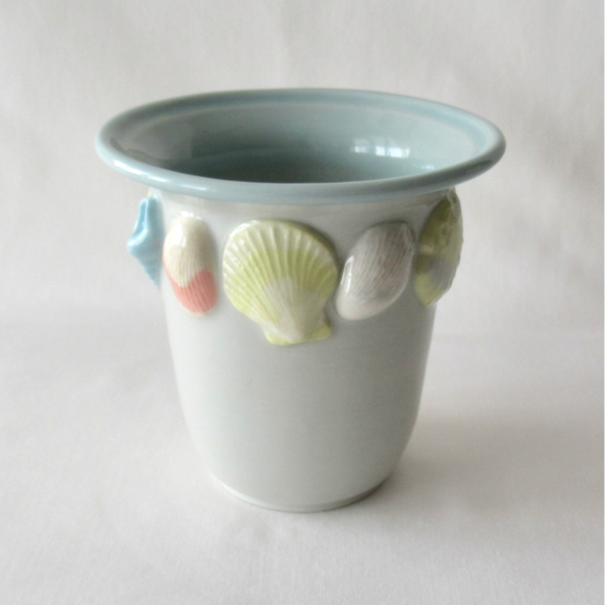 Handmade Colored Porcelain Seashell Bud Vase. Ceramic Pottery.