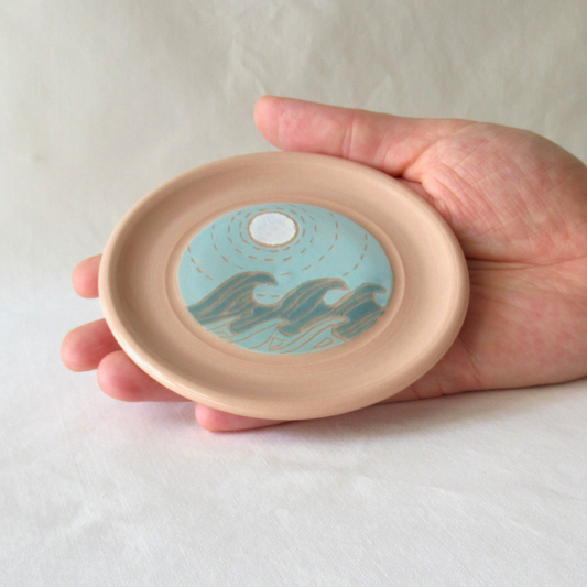 Colored Porcelain Sgraffito Waves Plate