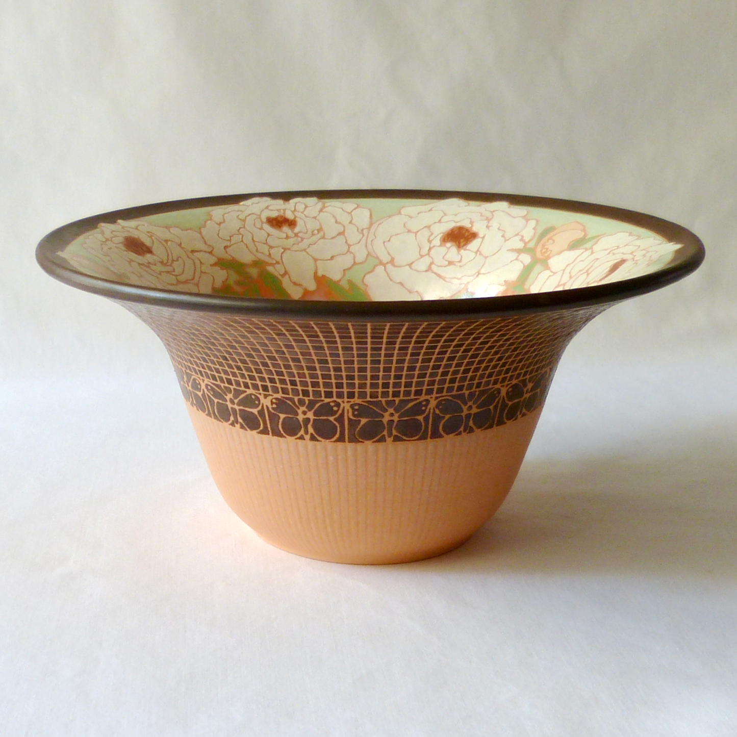 A Handcrafted Wraparound Peonies Wide Rimmed Bowl