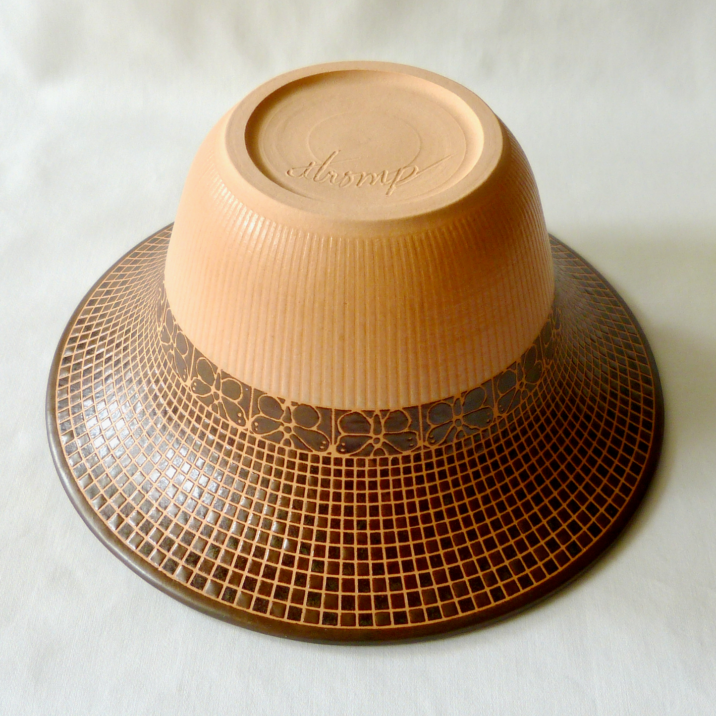 A Handcrafted Wraparound Peonies Wide Rimmed Bowl