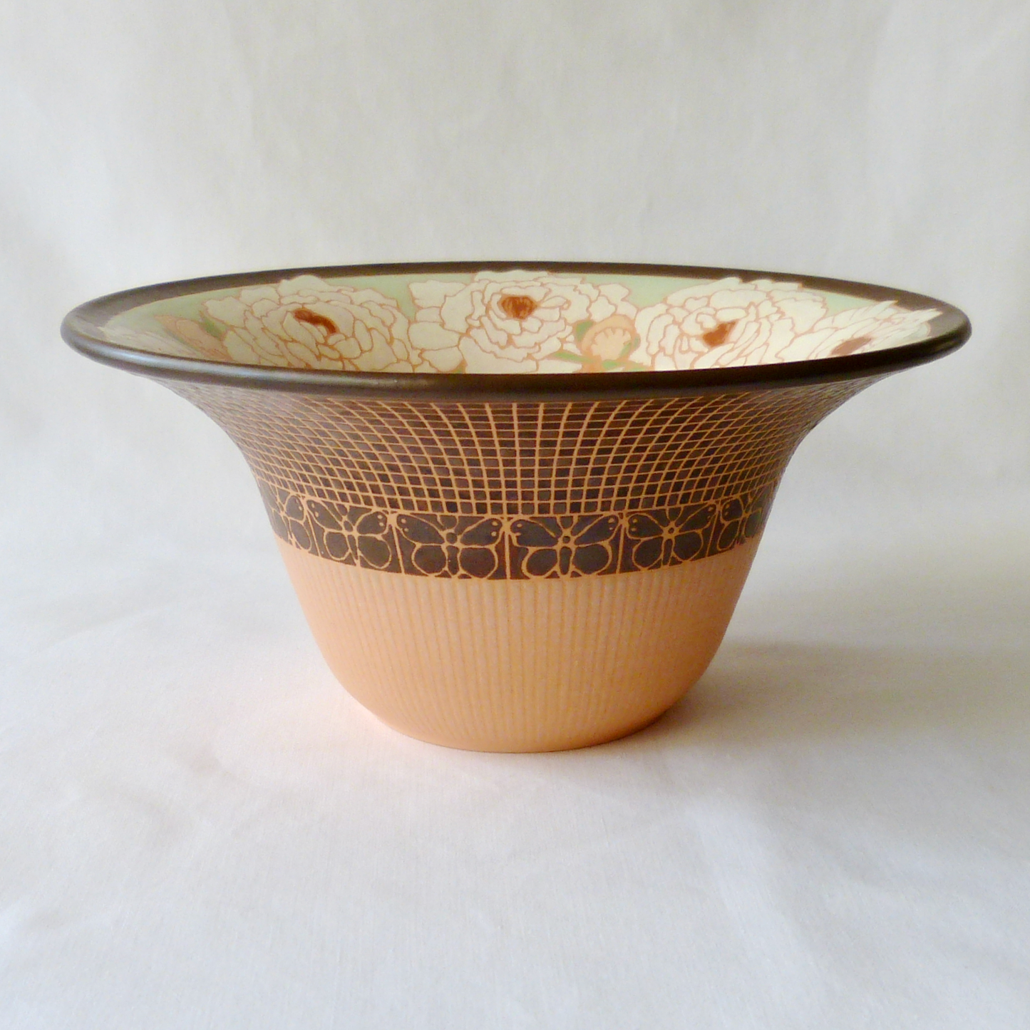 A Handcrafted Wraparound Peonies Wide Rimmed Bowl