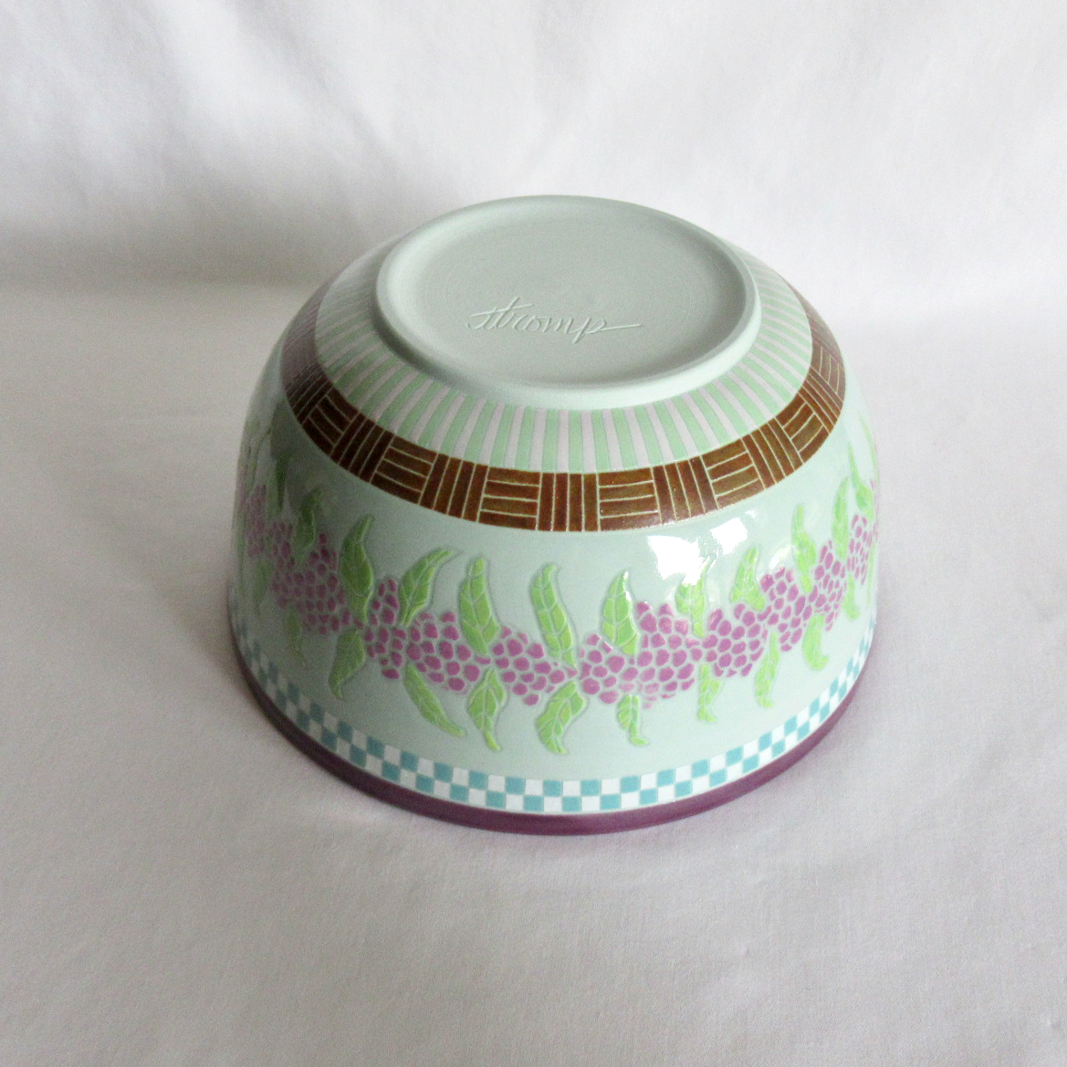 A Hand Drawn and Glazed Turquoise Porcelain American Beautyberry Bowl