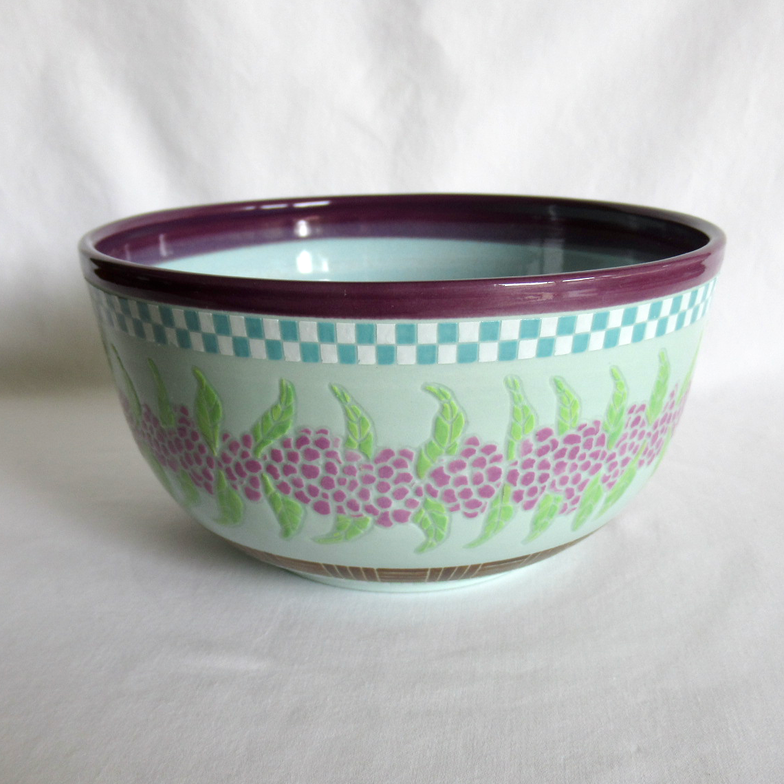 A Hand Drawn and Glazed Turquoise Porcelain American Beautyberry Bowl