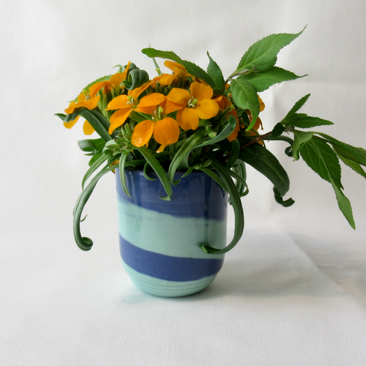 Wheel-thrown Ceramic Dark Blue and Aqua Colored Porcelain Very Small Swirled Neriage Bud Bouquet Vase
