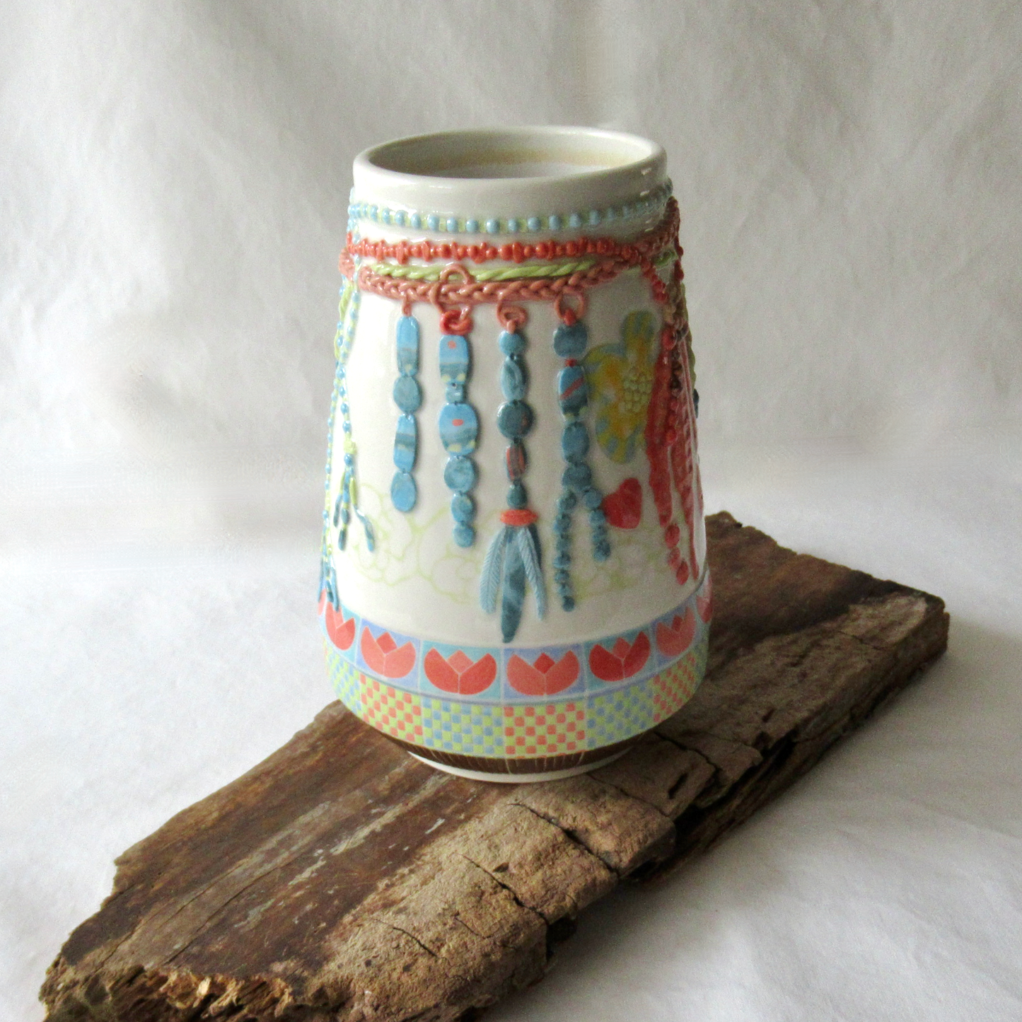 Bohemian Flower Vase with Nerikomi and Mishima Techniques