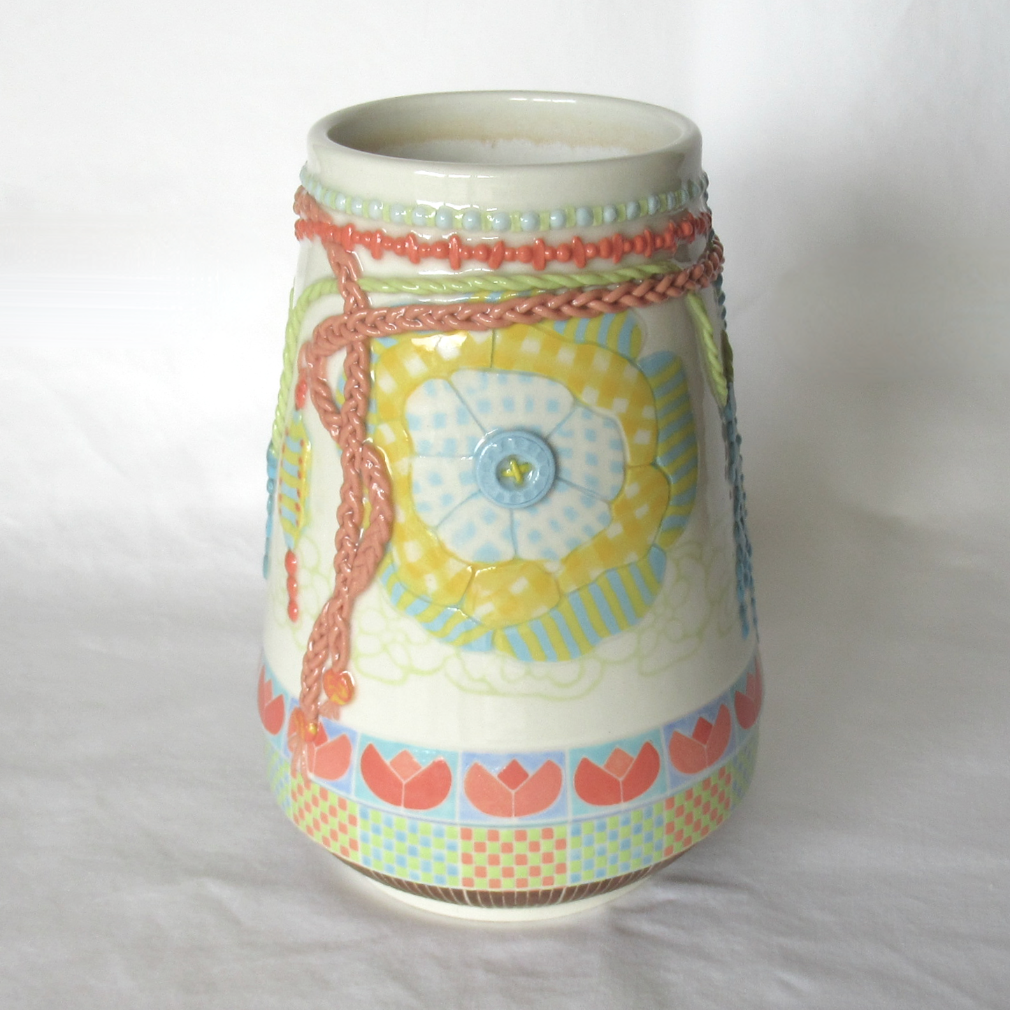 Bohemian Flower Vase with Nerikomi and Mishima Techniques