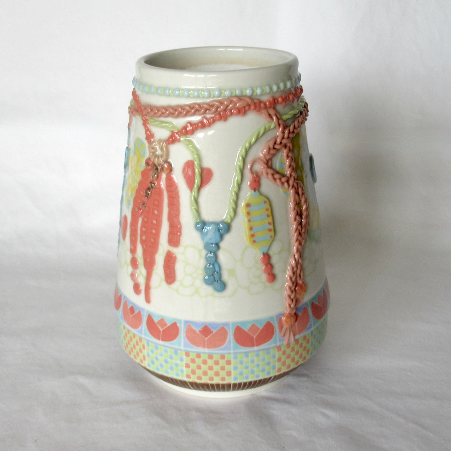 Bohemian Flower Vase with Nerikomi and Mishima Techniques