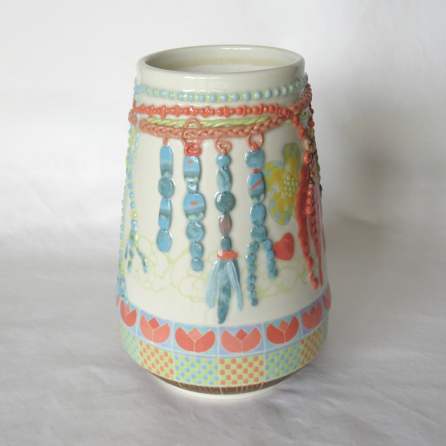 Bohemian Flower Vase with Nerikomi and Mishima Techniques
