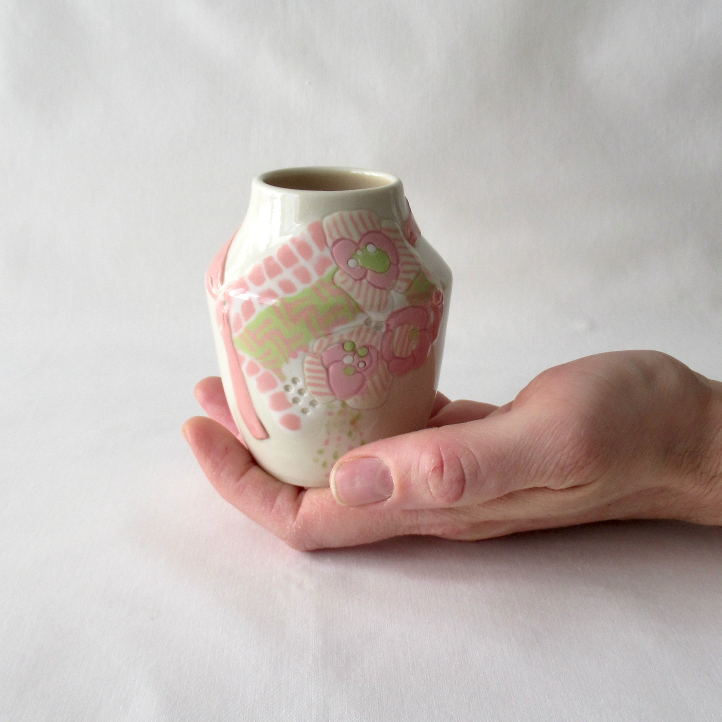 Bohemian Bud Vase. Nerikomi Inlay on a Wheel-thrown Bud Vase. Hand-crafted Ceramic Pottery