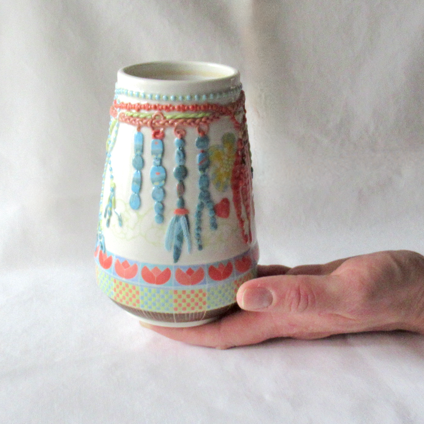 Bohemian Flower Vase with Nerikomi and Mishima Techniques