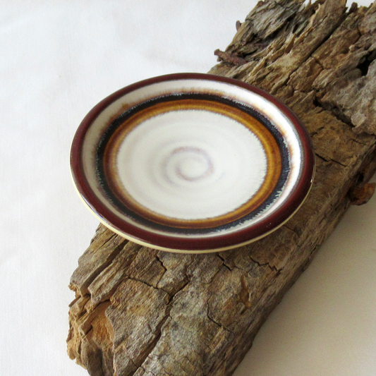 Amber Brown and White Glazed Small Wheel-thrown Porcelain Plate