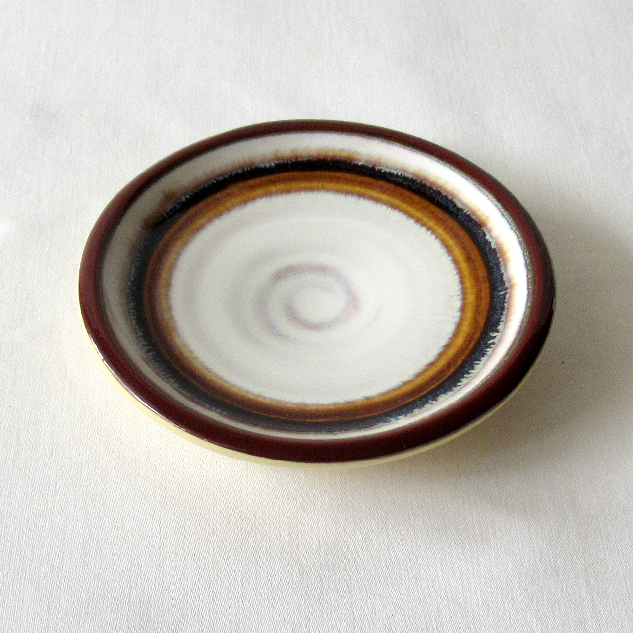 Amber Brown and White Glazed Small Wheel-thrown Porcelain Plate