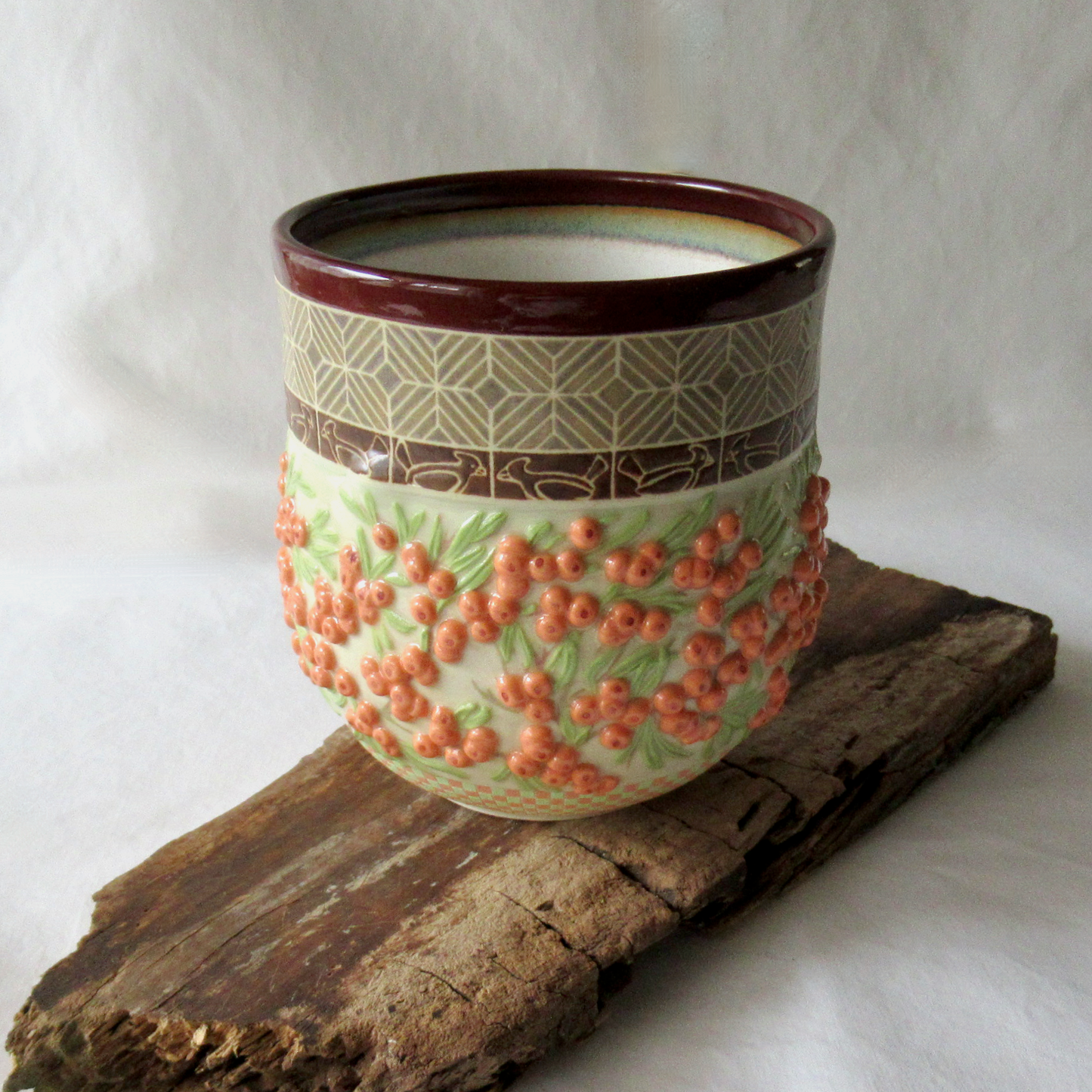 Sea Buckthorn Berries Decorative Functional Porcelain Pottery Bowl