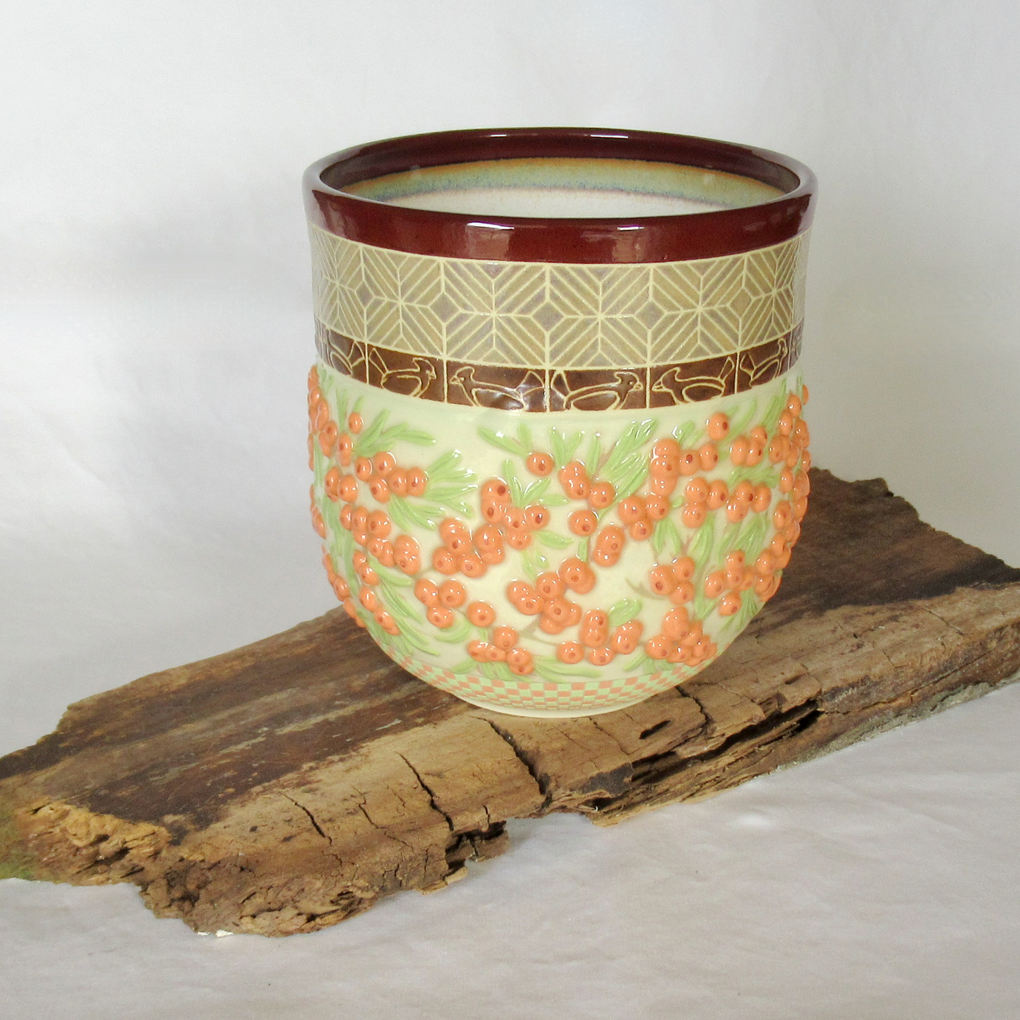Sea Buckthorn Berries Decorative Functional Porcelain Pottery Bowl