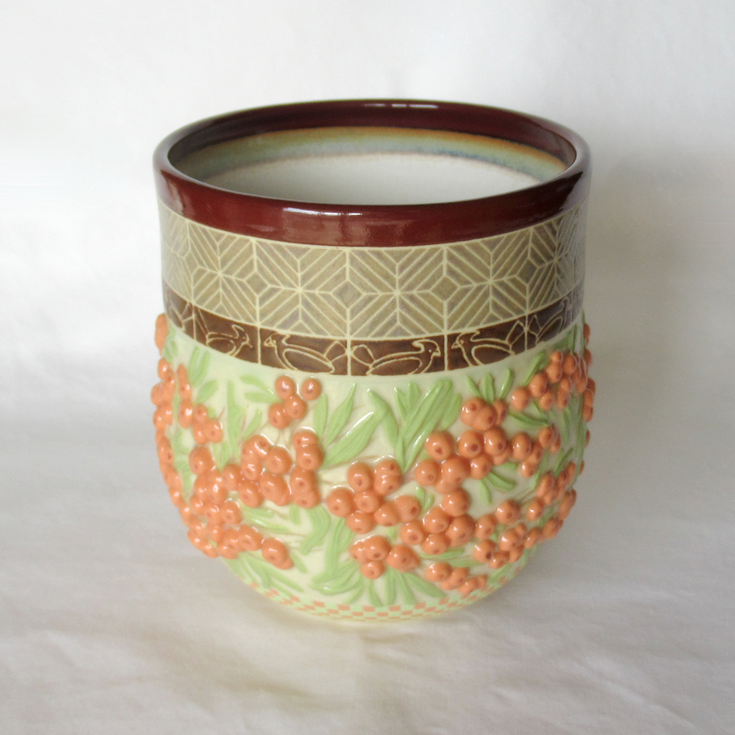 Sea Buckthorn Berries Decorative Functional Porcelain Pottery Bowl