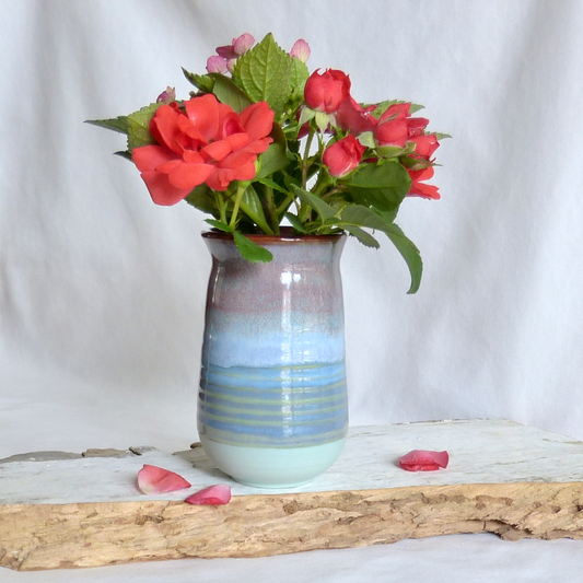 Dennis's Blue Turquoise with Smokey Merlot Rim Small Bud Vase