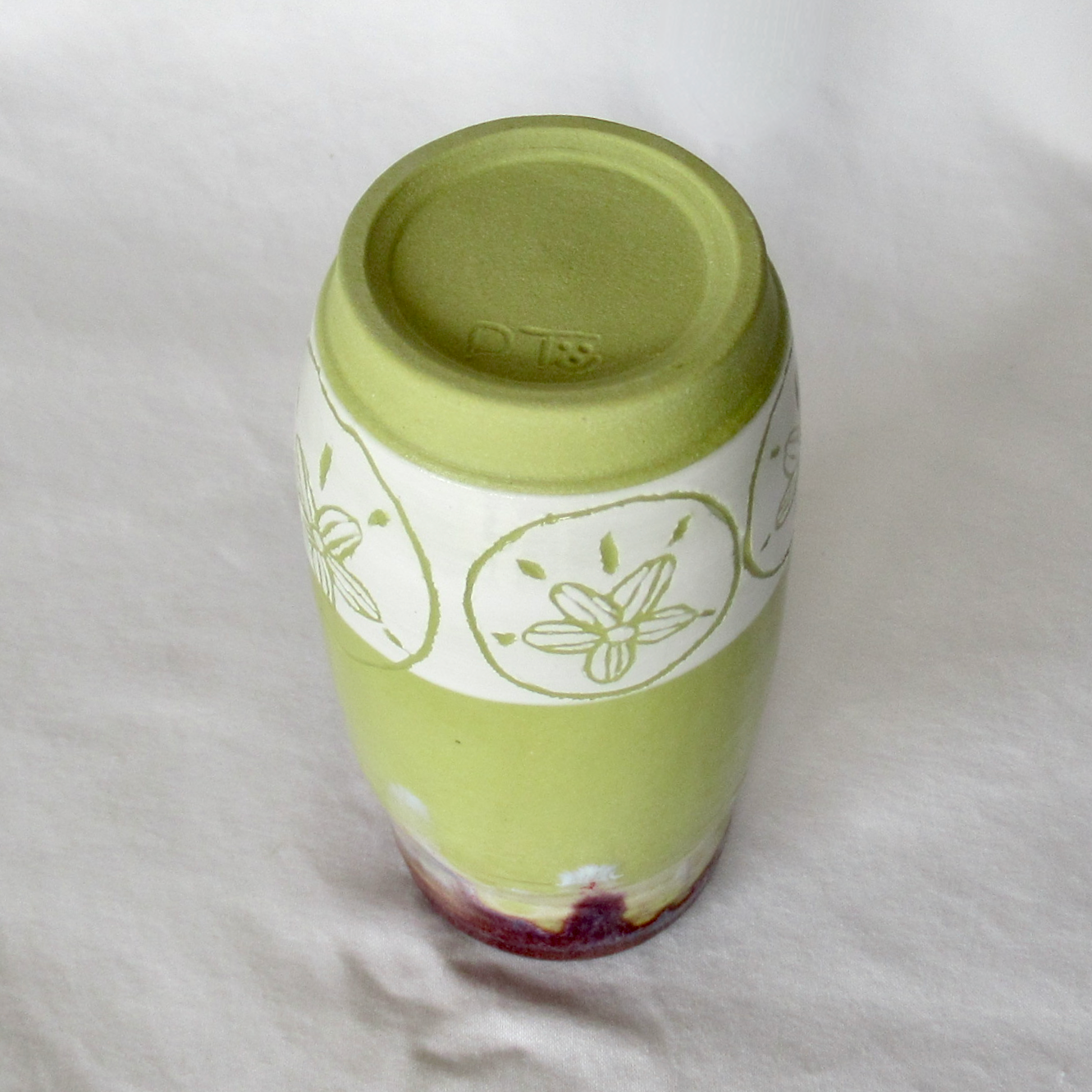 Chartreuse Sand Dollar Sgraffito Bud Vase