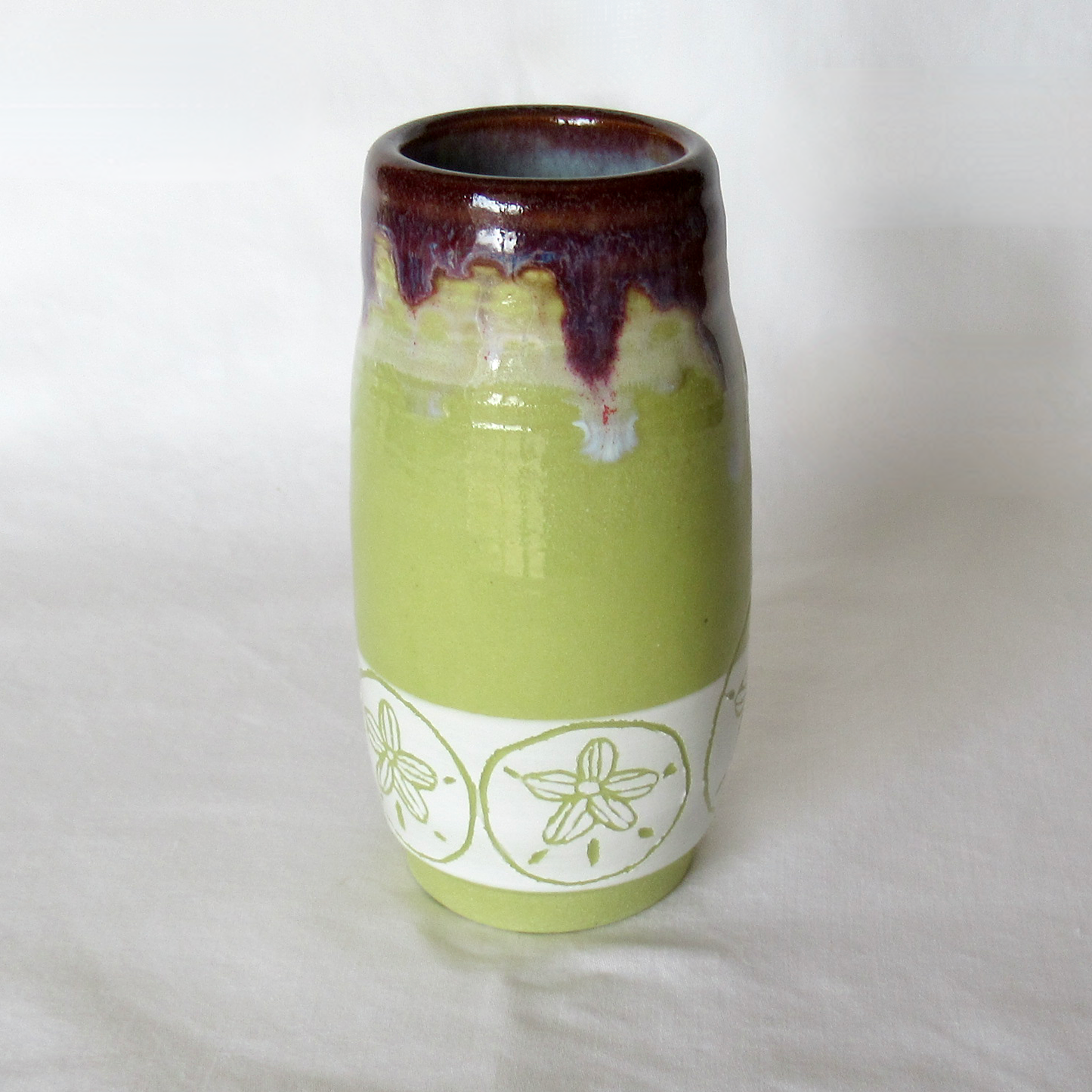Chartreuse Sand Dollar Sgraffito Bud Vase