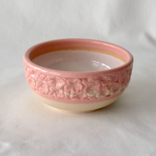 Hand-Carved Flowers on a Small Pink Neriage Wheel-thrown Bowl