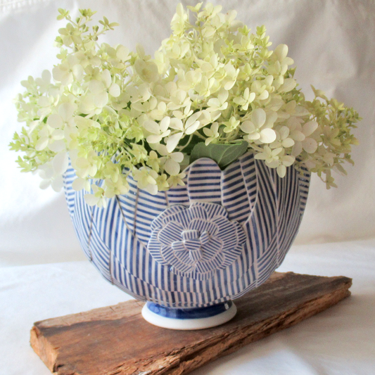 A Cobalt Blue Striped Balloon Bowl