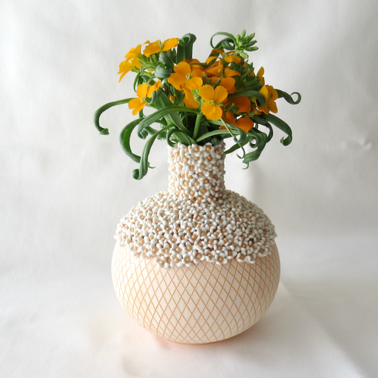 Handcrafted Pot Bellied Diamonds and Flowers Bud Vase