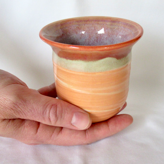 Wheel-thrown Orange and White Swirled Colored Porcelain Bud Vase. Neriage Technique. Ceramic Pottery