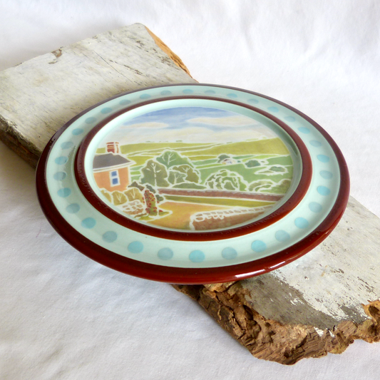 A Handcrafted Blue Turquoise Landscape Decorative Plate