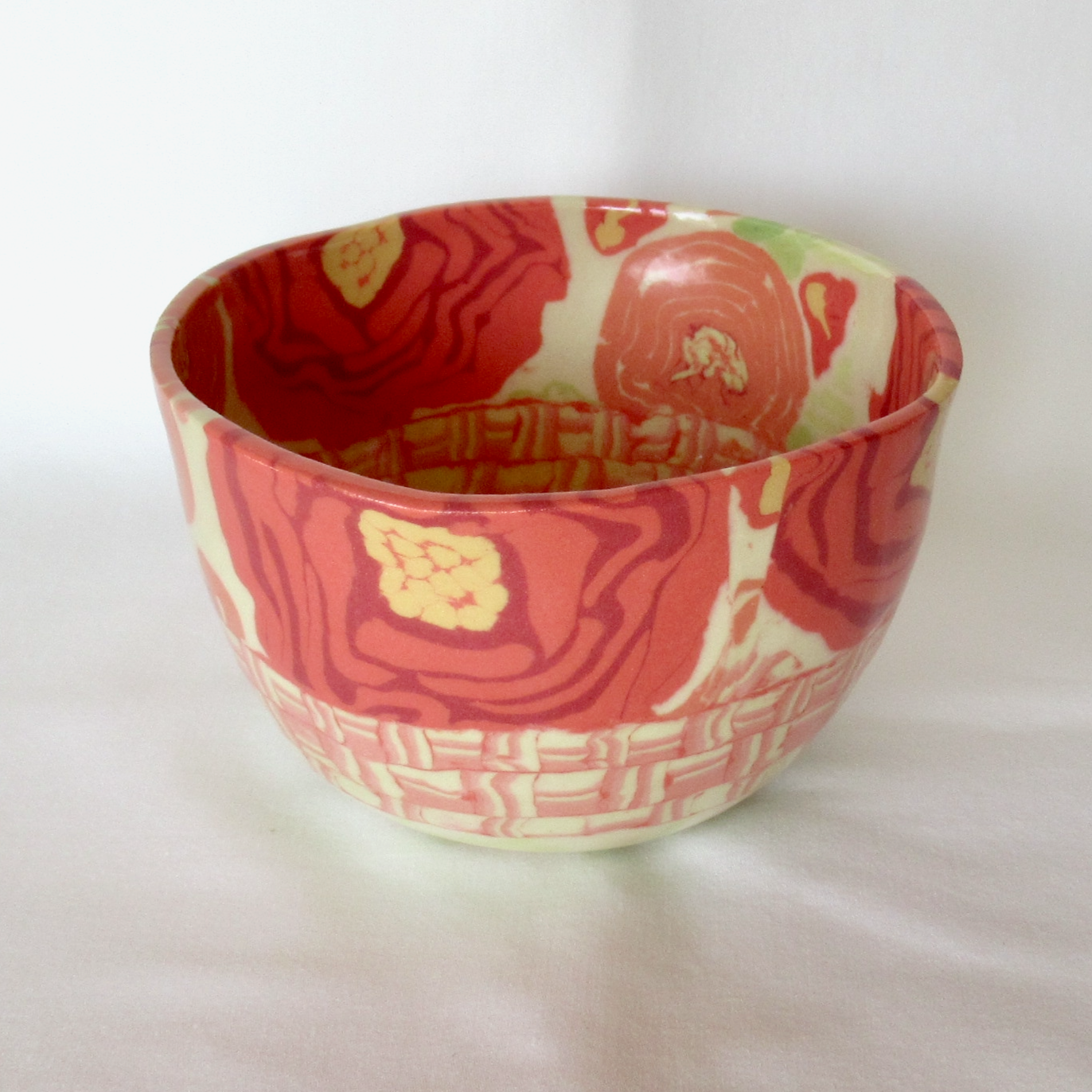 A Small Nerikomi Press Molded Bowl. Nerikomi Ranunculus Flower Design. Ceramic Porcelain Pottery.