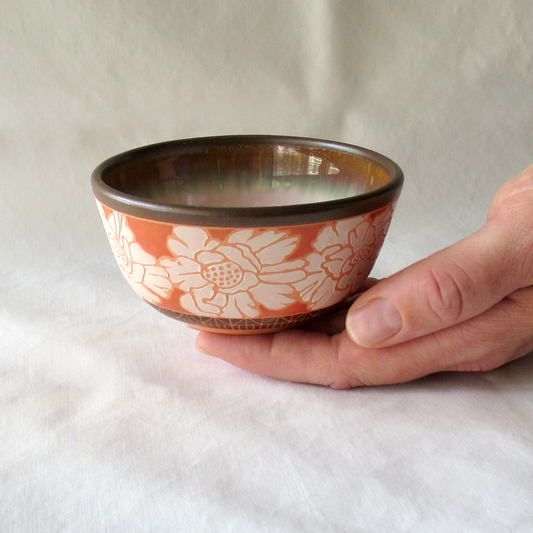 A Small Handmade Hand Drawn White Peony Dipping Bowl