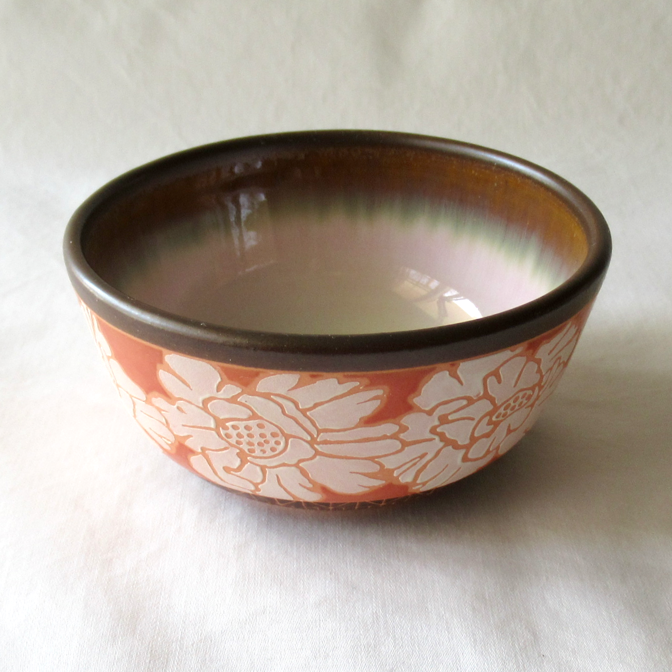 A Small Handmade Hand Drawn White Peony Dipping Bowl