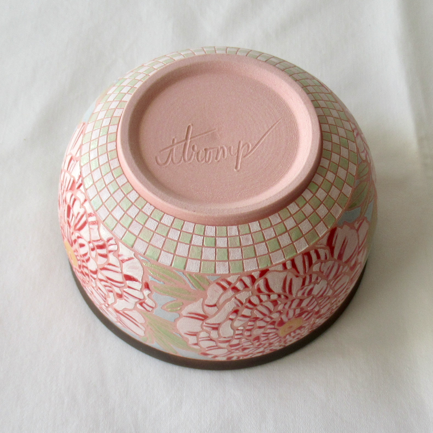 A Small Wheel-thrown, Hand Glazed Peony Dipping Bowl