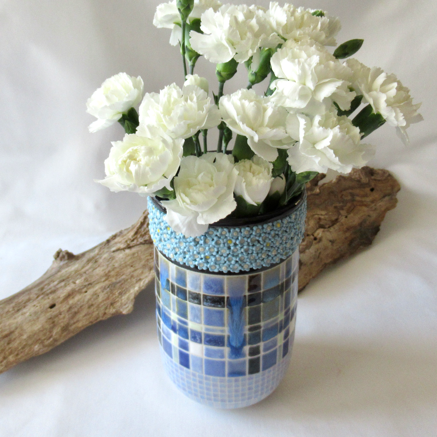 A Forget-Me-Not Flowers and Blue Plaid Wheel-thrown Vase