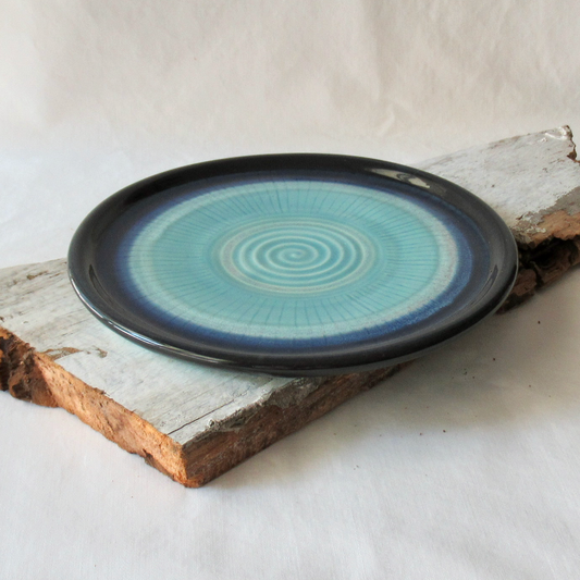 A Wheel-thrown Blue Swirled Appetizer Plate