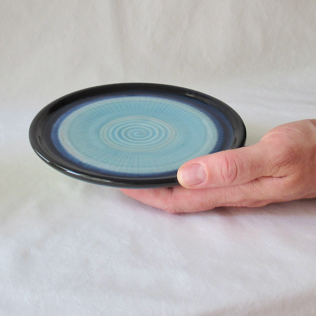A Wheel-thrown Blue Swirled Appetizer Plate