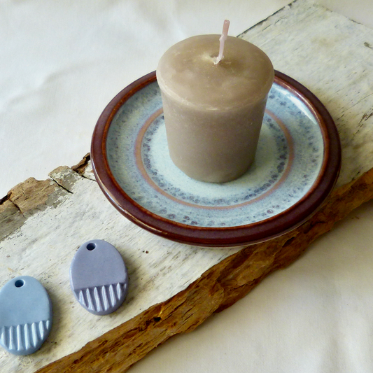 Wheel-thrown Small Handmade Candle Plate. Lilac Colored Ceramic Porcelain Pottery.