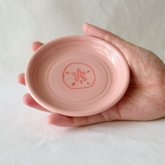 Handmade Colored Porcelain Plate with Mishima Sand Dollar Inlay