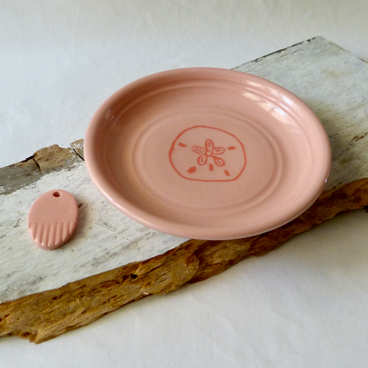 Handmade Colored Porcelain Plate with Mishima Sand Dollar Inlay