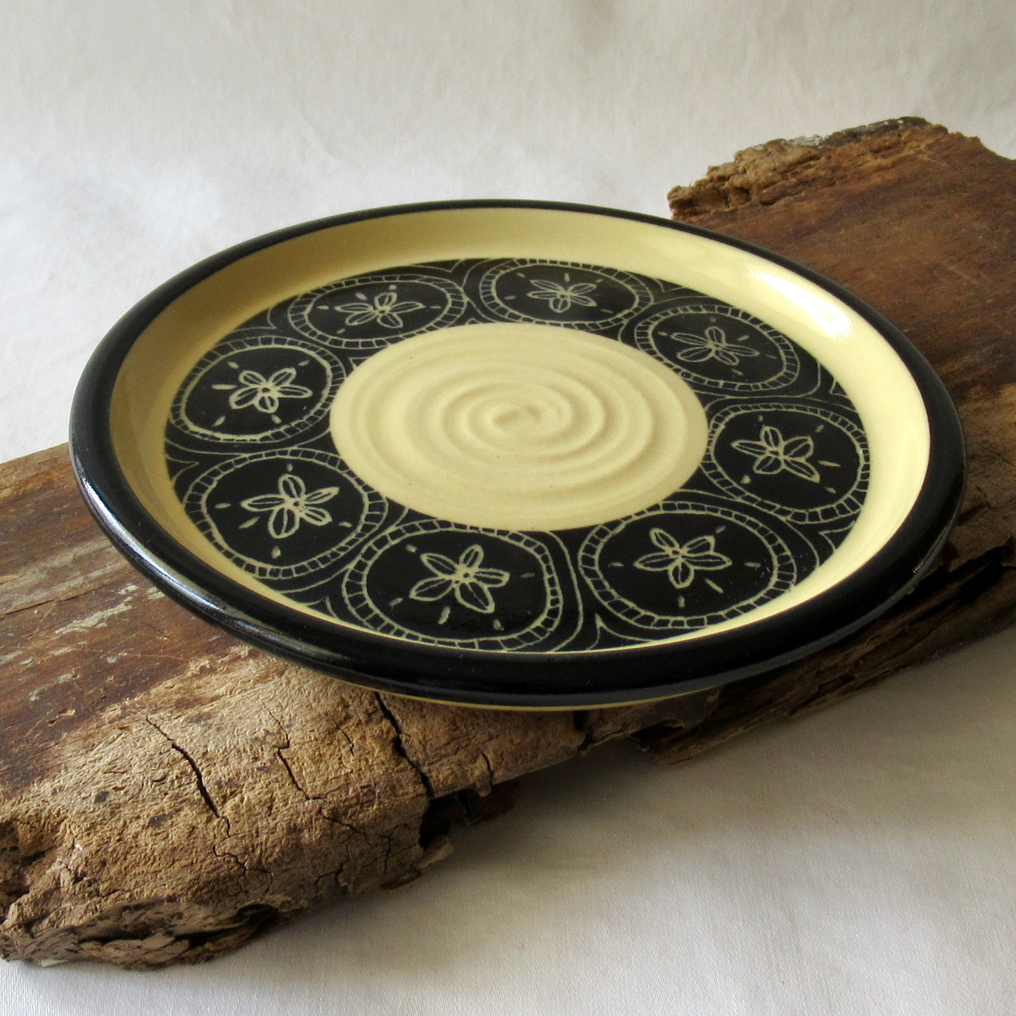 A Hand-drawn Sand Dollar Sgraffito Plate