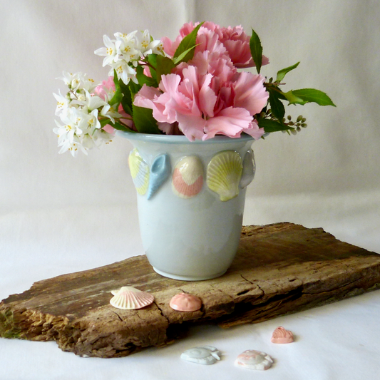 Handmade Colored Porcelain Seashell Bud Vase. Ceramic Pottery.