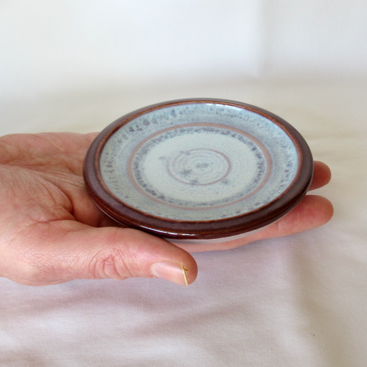 Wheel-thrown Small Handmade Candle Plate. Lilac Colored Ceramic Porcelain Pottery.