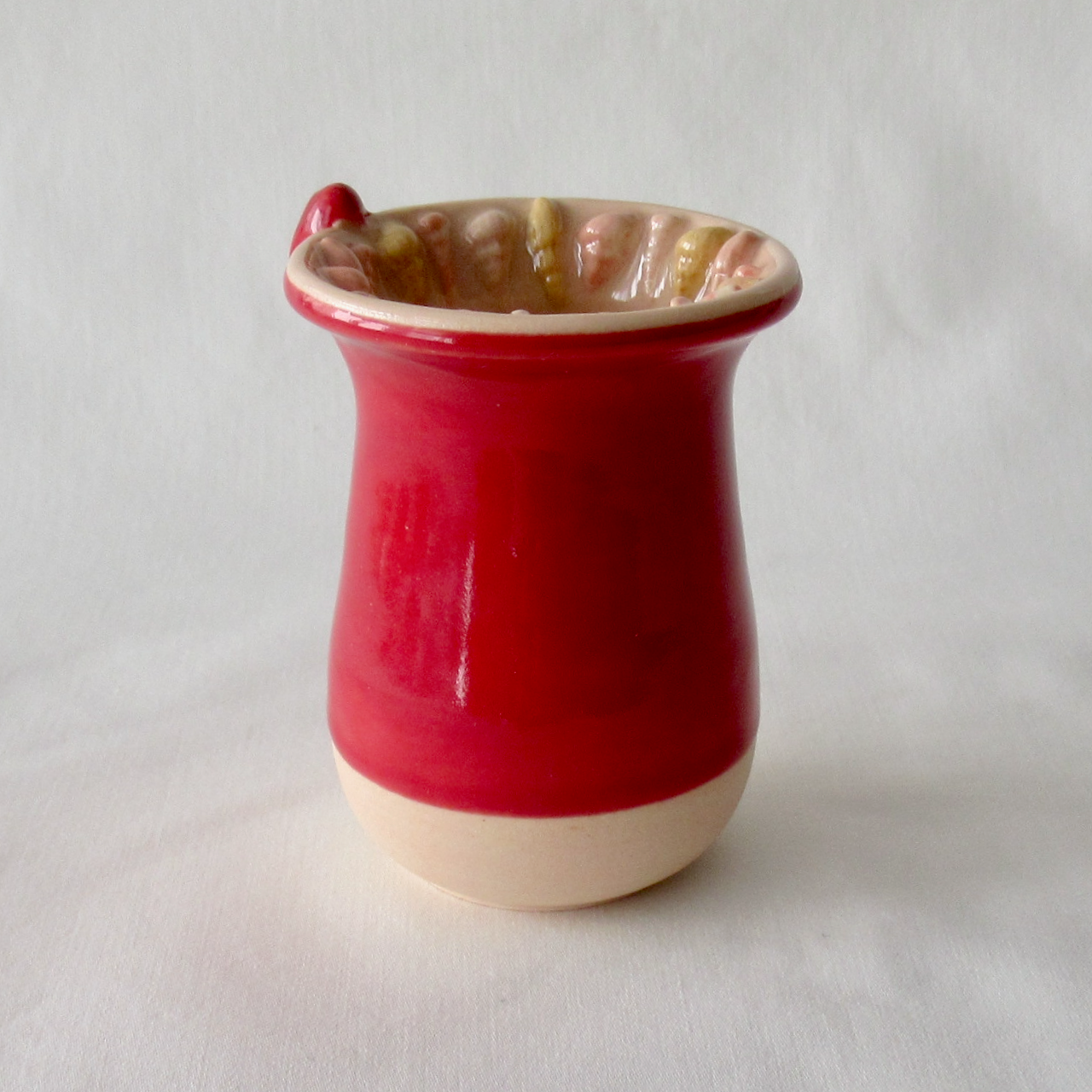 Handmade Seashell Bud Vase. Dark Red Celadon Glaze with Sand Dollar Charms.