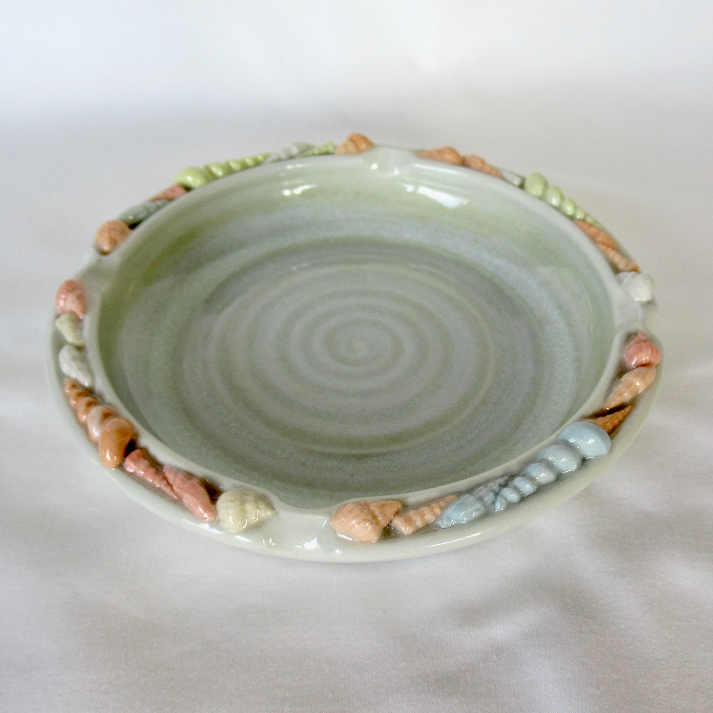 Handmade Seashell Split Rim Candle Plate. Ceramic Pottery