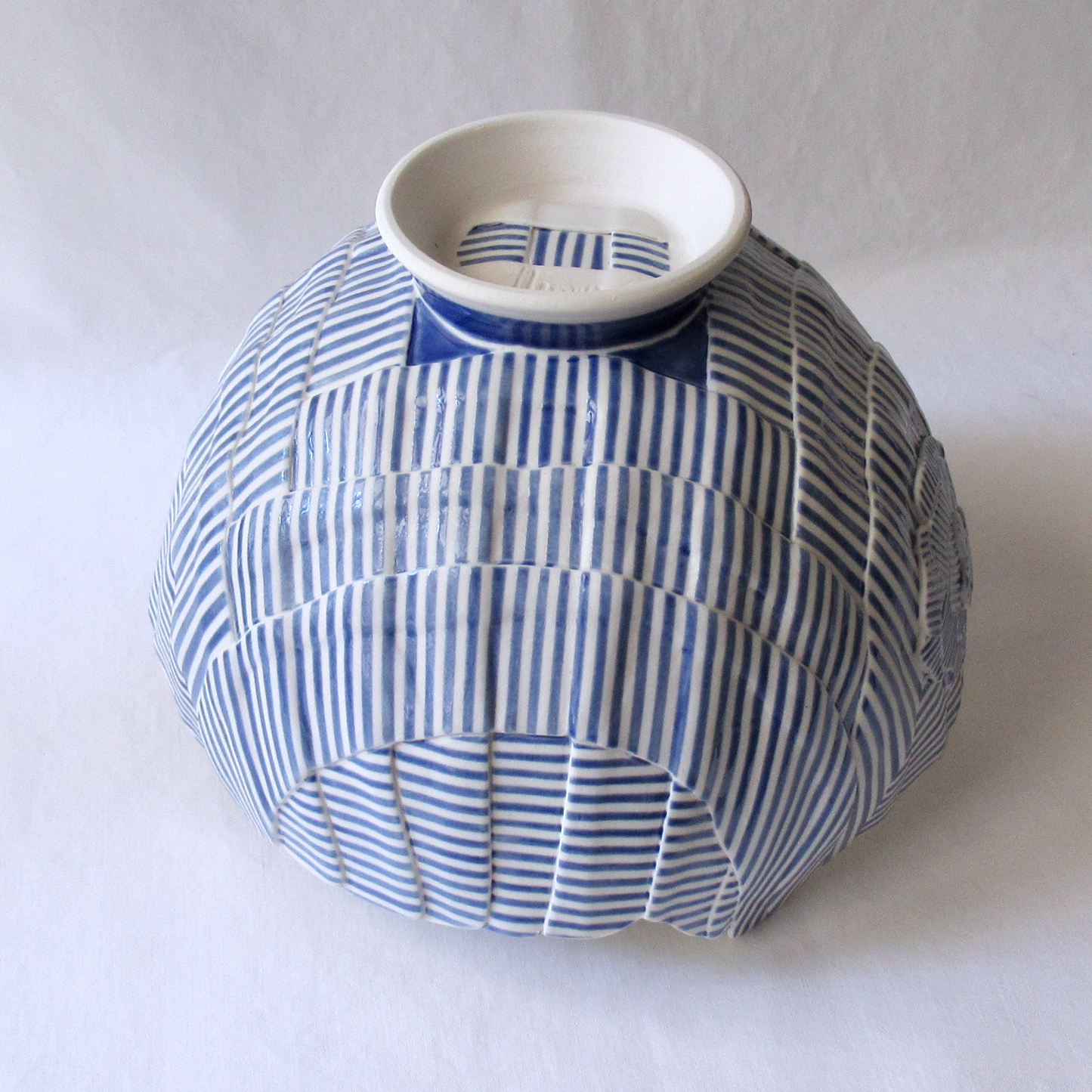 A Cobalt Blue Striped Balloon Bowl