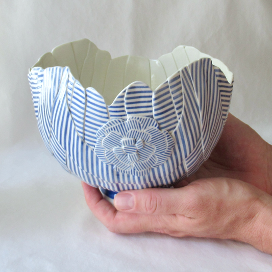 A Cobalt Blue Striped Balloon Bowl