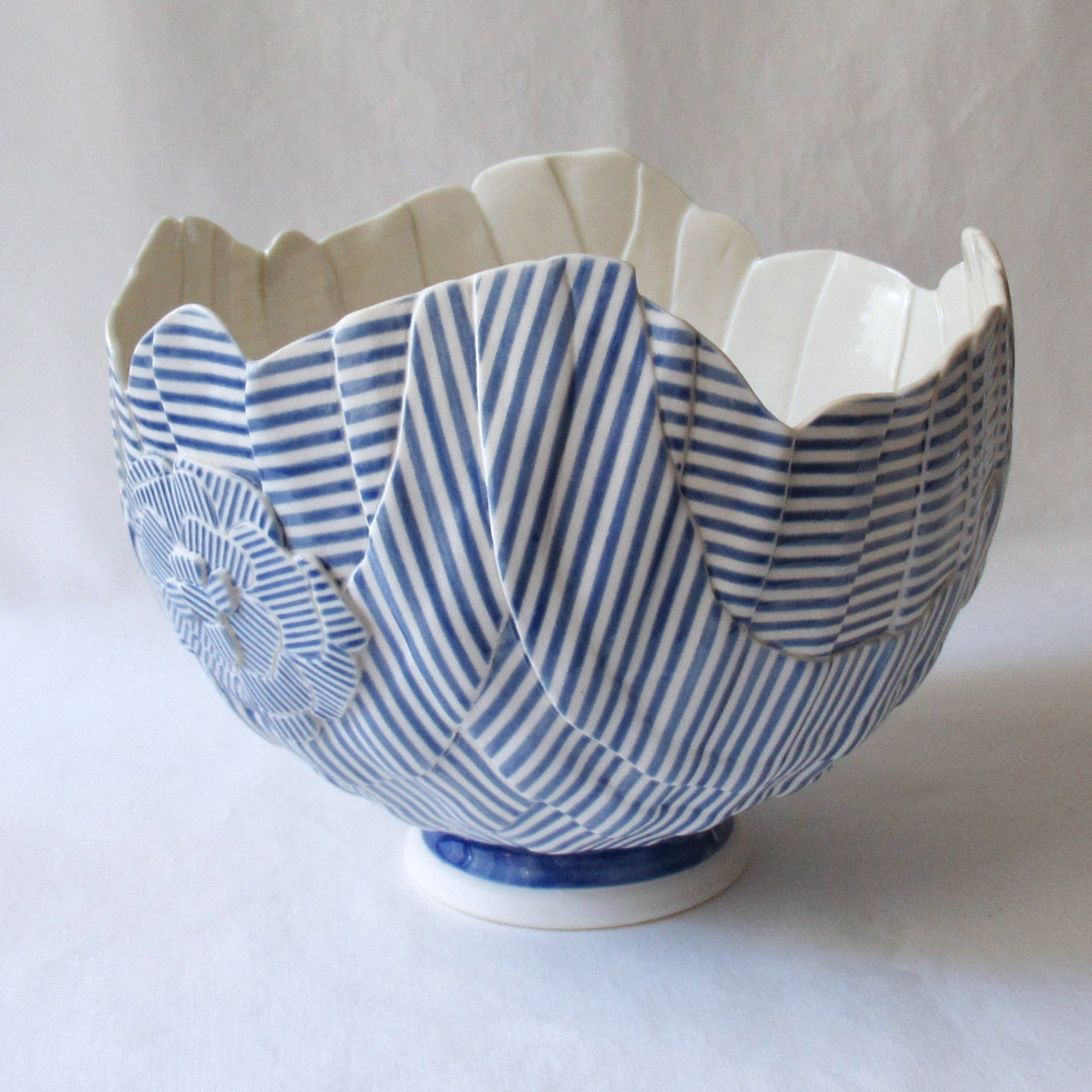 A Cobalt Blue Striped Balloon Bowl