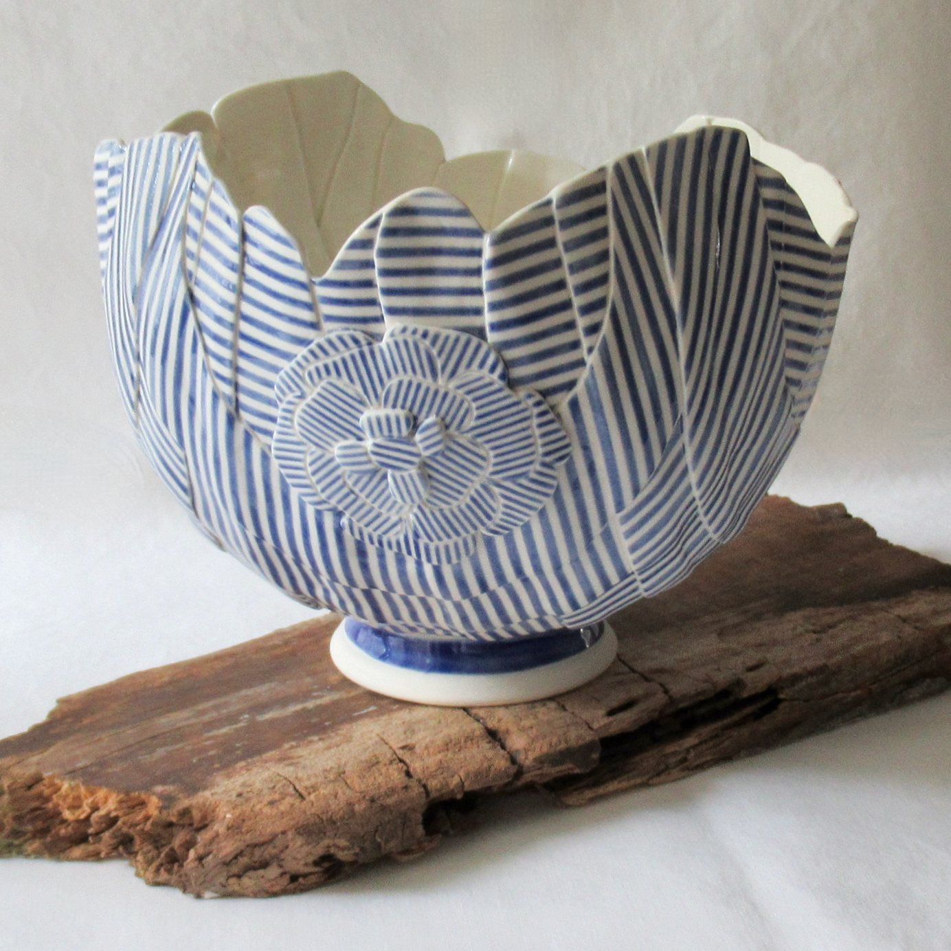 A Cobalt Blue Striped Balloon Bowl