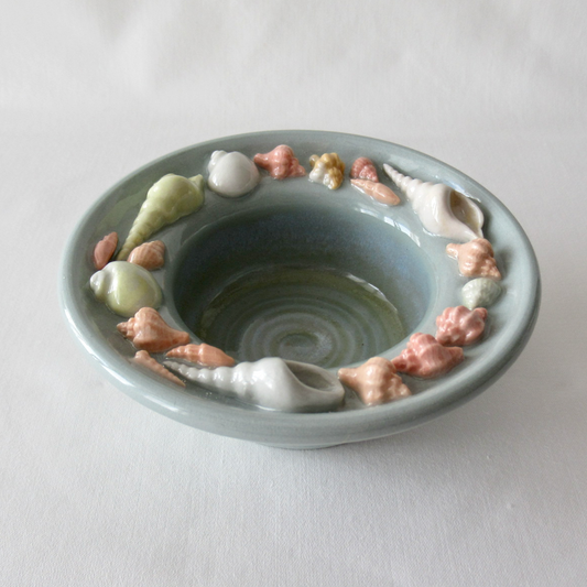 Handmade Teal Colored Porcelain Small Seashell Bowl. Ceramic Pottery.